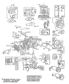 Cylinder,mufflers,pistongrp Diagram and Parts List for 130902-1248-XX  Briggs and Stratton Engine